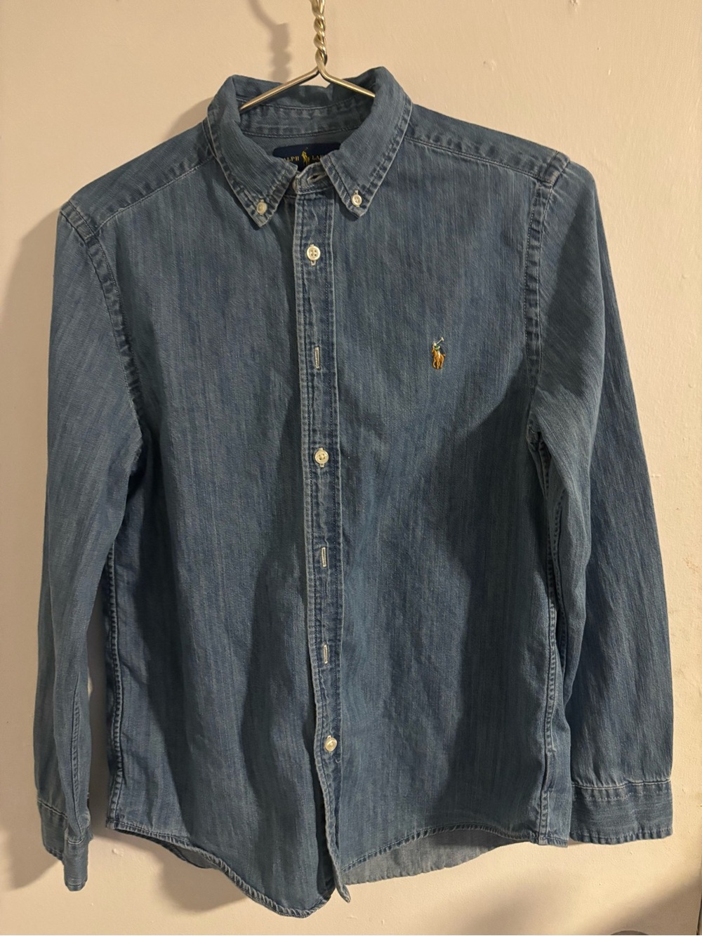 Polo Ralph Lauren Boys L 14-16 Blue Chambray Denim Button Down Shirt
(1282)